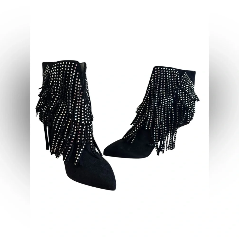 Sergio Rossi Black Ankle Boots with Silver Fringe - Picture 6 of 16